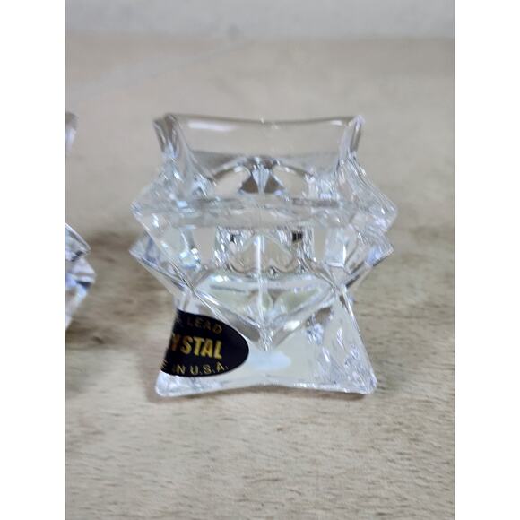 Crystal Clear Candle Holder Votive 24% Lead Crystal Pointed Star 2" x 2" USA x3 - Picture 4 of 13